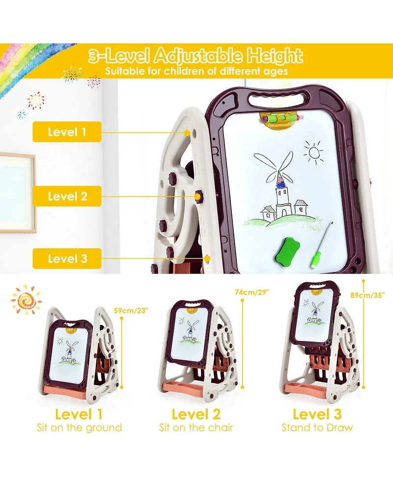 Mecale 3-in-1 Kids Art Easel with Chalk, Marker, and Magnet Board