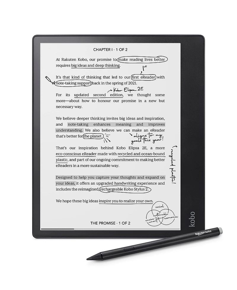 Kobo Elipsa 2E eReader | 10.3" Glare-Free Touchscreen with ComfortLight Pro | Includes Kobo Stylus 2 | Carta E Ink Technology | 32GB of Storage