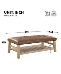 Streamdale Furniture 48'' Tufted Rectangle Ottoman Coffee Table with Storage Shelf and Nailhead Trim