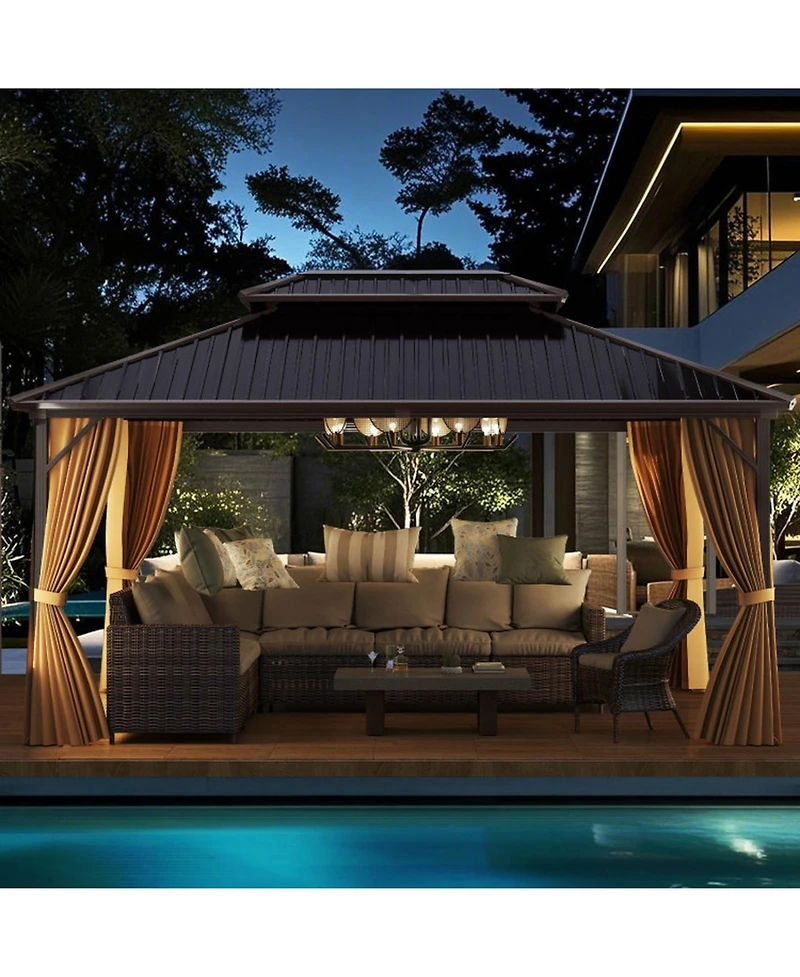 Gouun 16 x 12 Ft Permanent Hardtop Gazebo with Aluminum Frame and Mesh