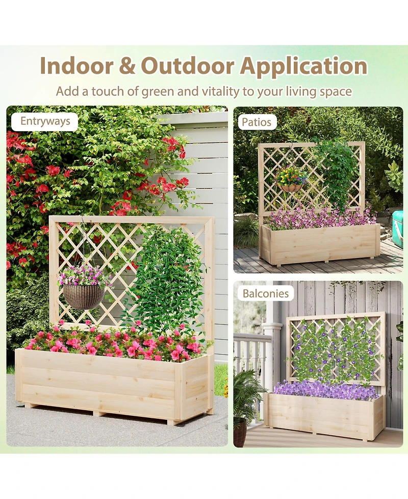 Sugift Raised Garden Bed Wooden Elevated Planter Box with Lattice Trellis