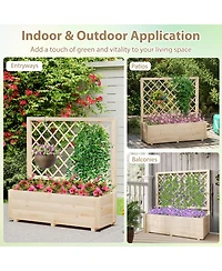 Sugift Raised Garden Bed Wooden Elevated Planter Box with Lattice Trellis