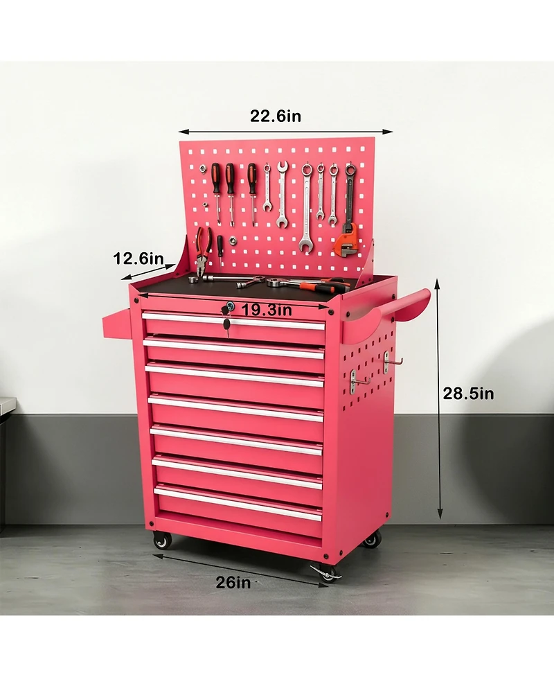Clihome 7-Drawer Tool Cabinet with Pegboard Back Panel