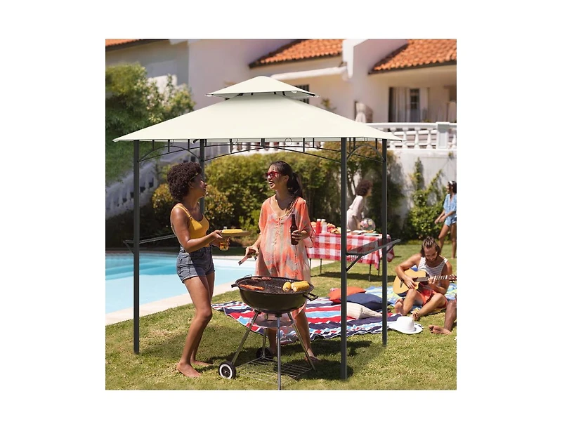 Boyel Living Outdoor Double-Tiered Grill Gazebo Canopy with 2 Shelves and 7 Hooks