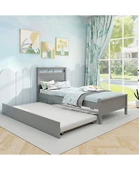 Gouun Twin Wooden Bed Frame with Trundle for Teens and Adults