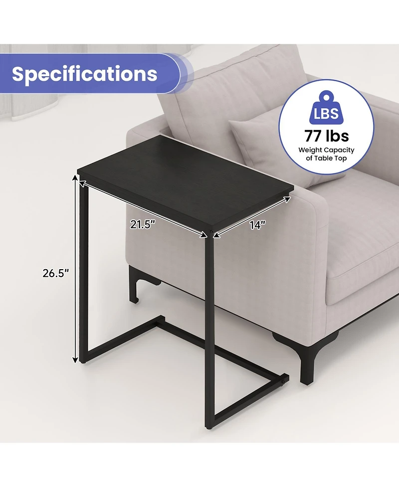 Gymax C-shaped End Table Vintage Accent Couch Table w/ Heavy-duty Metal Frame