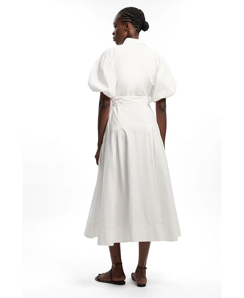 Karen Millen Women's Cotton Puff Sleeve Midi Shirt Dress