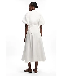Karen Millen Women's Cotton Puff Sleeve Midi Shirt Dress