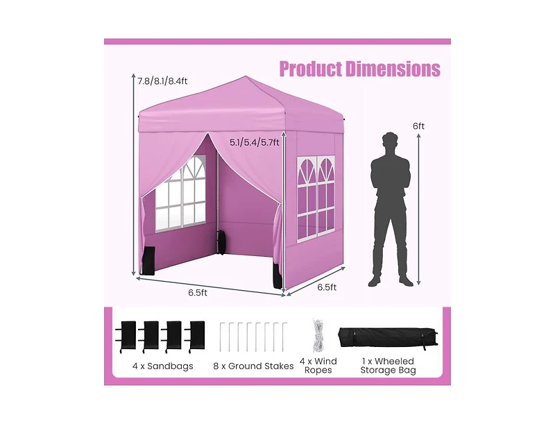 Boyel Living 6.5 x Ft Pop up Canopy Tent with 4 Sidewalls and Wheeled Bag