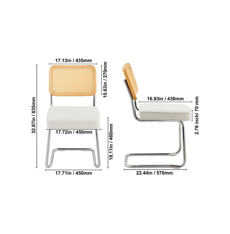 Sugift Mid Century Modern Rattan Dining Chairs Set of 2, Velvet Upholstered Seat with Woven Back