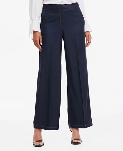 Tahari Asl Women's Wide-Leg Mid-Rise Denim Pants, 31" Inseam