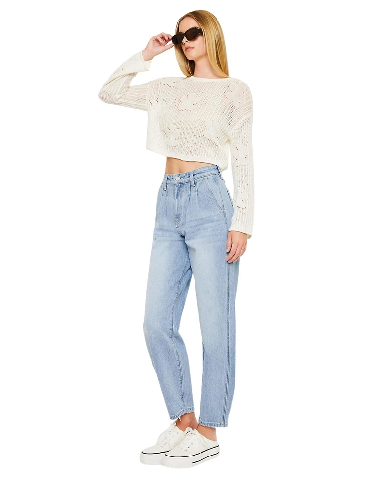 KanCan Women's Rea Ultra High Rise Tapered Wide-Leg Jeans
