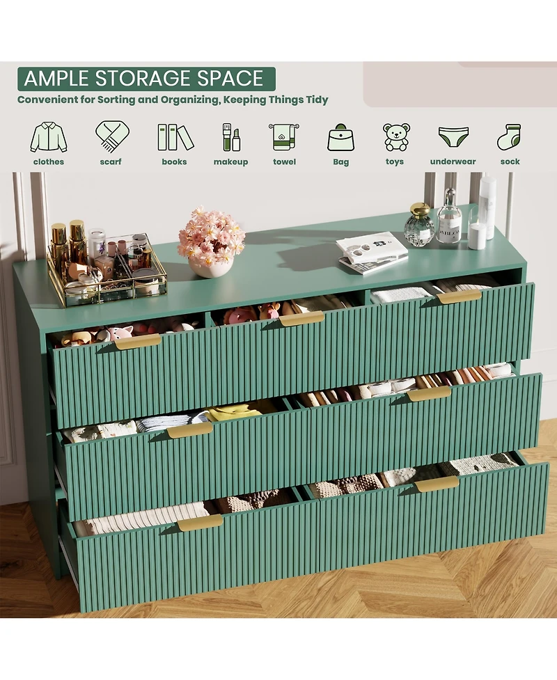 gaomon Fluted 7 Drawers Dresser for Bedroom, Wide Modern Chest of Drawers with Metal Handles, For Living Room, Entryway, Hallway