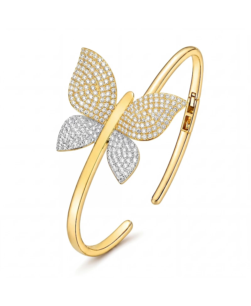 14K Gold Plated Bendable Cubic ZIrconia Butterfly Garden Bracelet