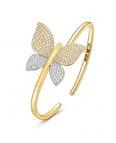14K Gold Plated Bendable Cubic ZIrconia Butterfly Garden Bracelet