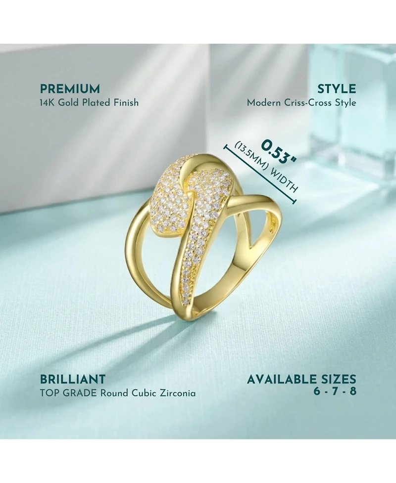 Ra 14K Gold Plated Round Cubic Zirconia Modern Bypass Ring