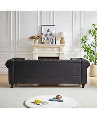 Maison Boucle 85.5'' Wide Chesterfield Sofa, Polyester 3 Seater Couch, 2 Pillows