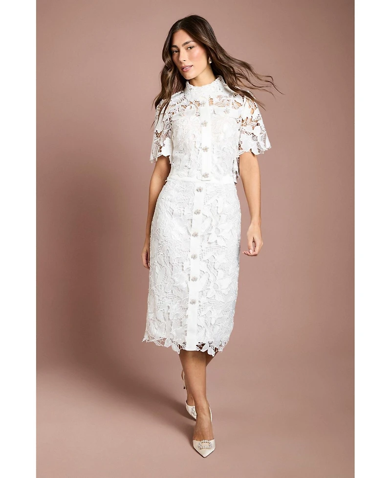 Coast Women's Lace Detail Short Sleeve Collared Shirt