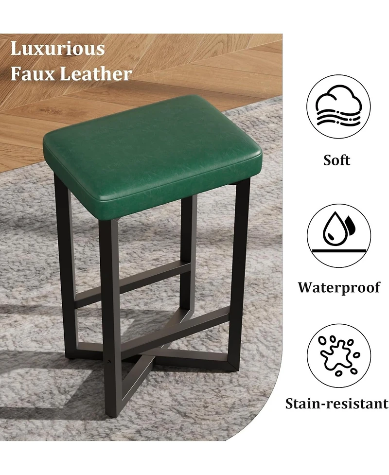 gaomon Set of 4, 24.6 Inch Counter Height Backless Barstools, Upholstered Pu Leather Seats with Metal X-Frame and Footrest, Modern Kitchen Stools