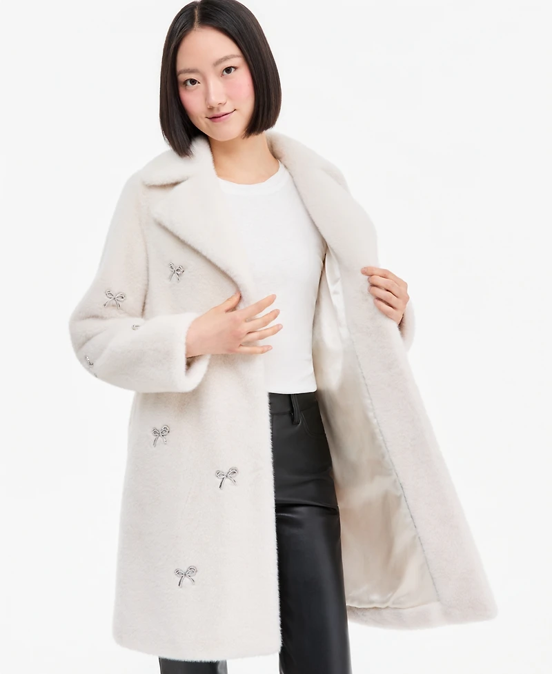 Cece Women's Faux-Fur Bow-Embellished Coat, Created for Macy's