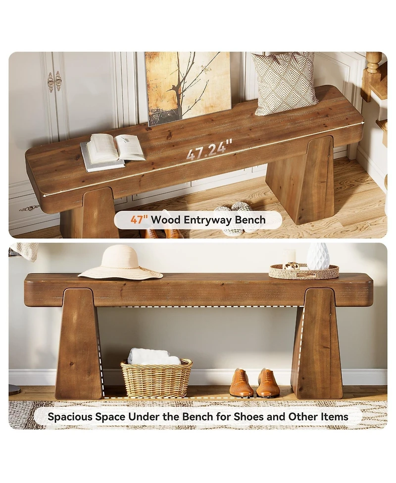 Slickblue 47" Solid Wood Farmhouse Entryway Shoe Bench