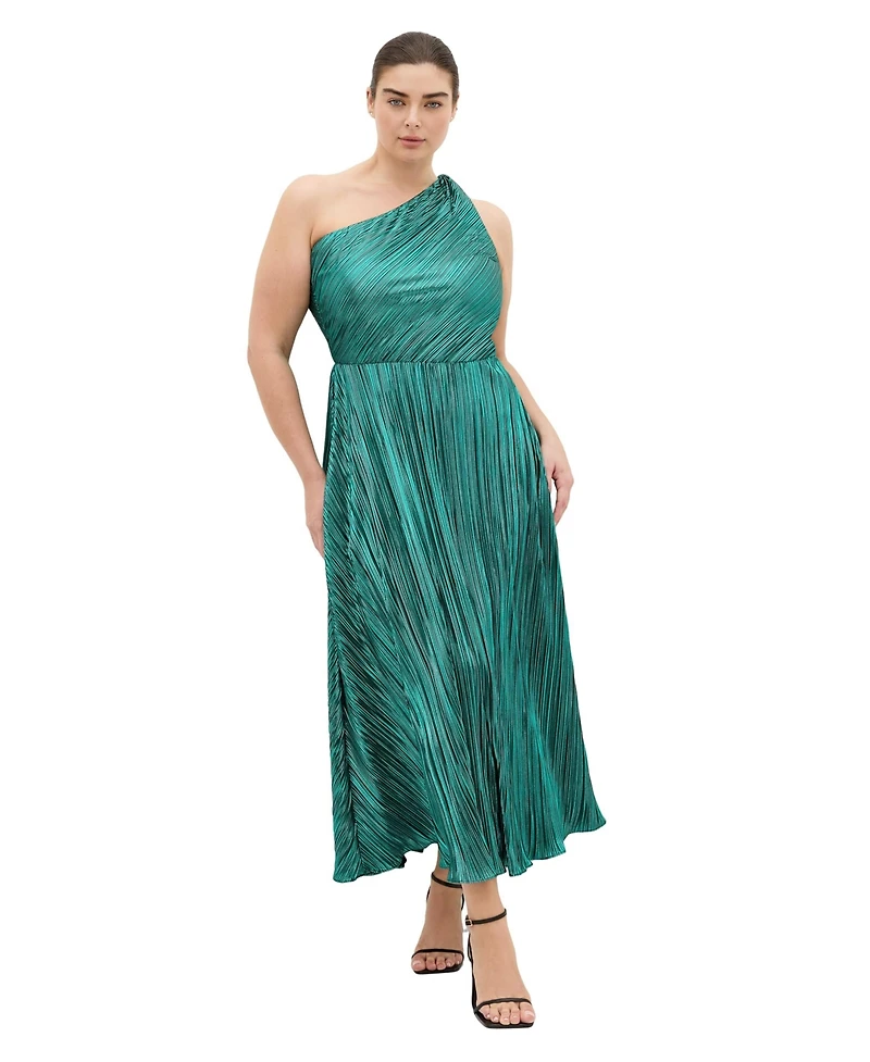 City Chic Plus Kamila One Shoulder Metallic Dress