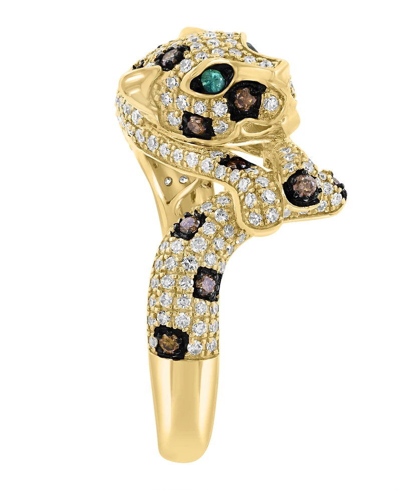 Effy Collection White Diamond (5/8 ct. t.w.), Espresso Diamond (1/5 ct. t.w.) & Emerald Accent Ring in 14k Yellow Gold