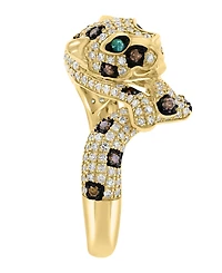 Effy Collection White Diamond (5/8 ct. t.w.), Espresso Diamond (1/5 ct. t.w.) & Emerald Accent Ring in 14k Yellow Gold