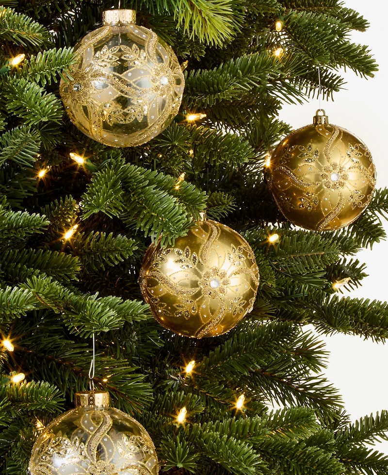 Holiday Lane Opulence Shatterproof Gold-Tone Decorated Ball Ornaments, Set of 4, Macy's Exclusive