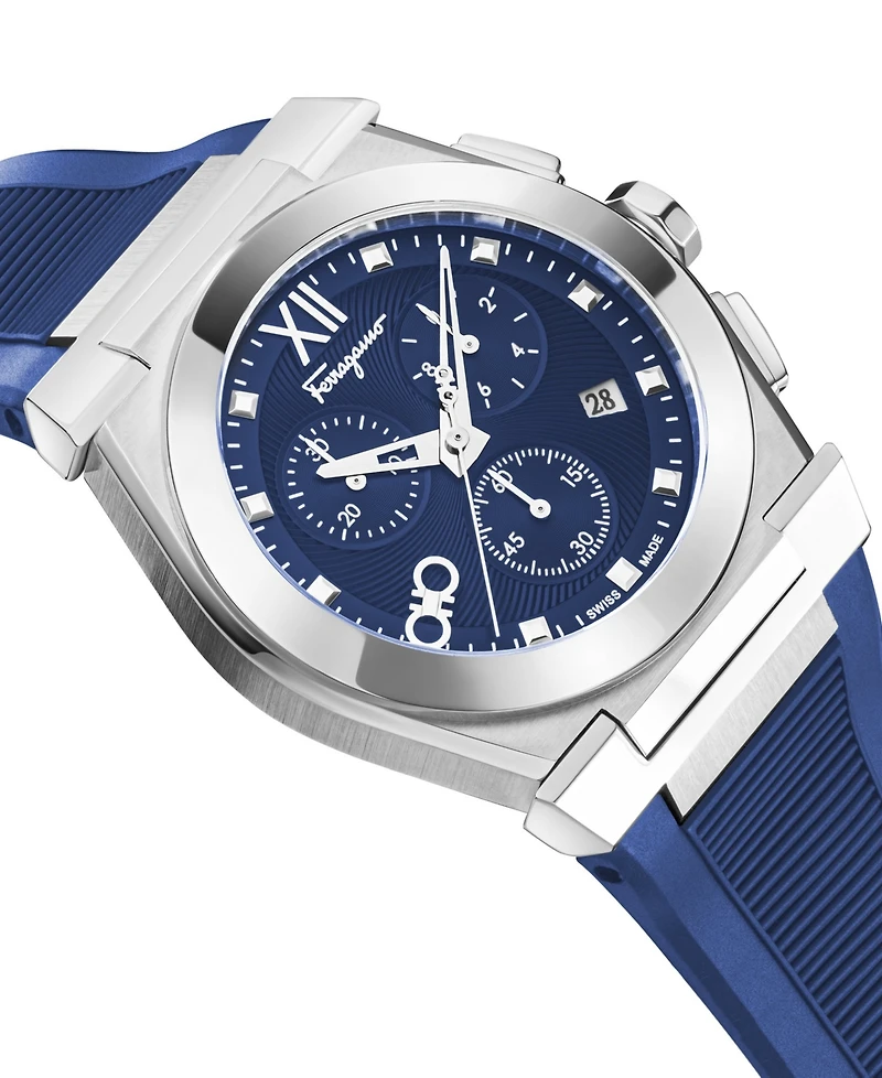 Ferragamo Men's Vega Chrono Blue Silicone Strap Watch 40mm