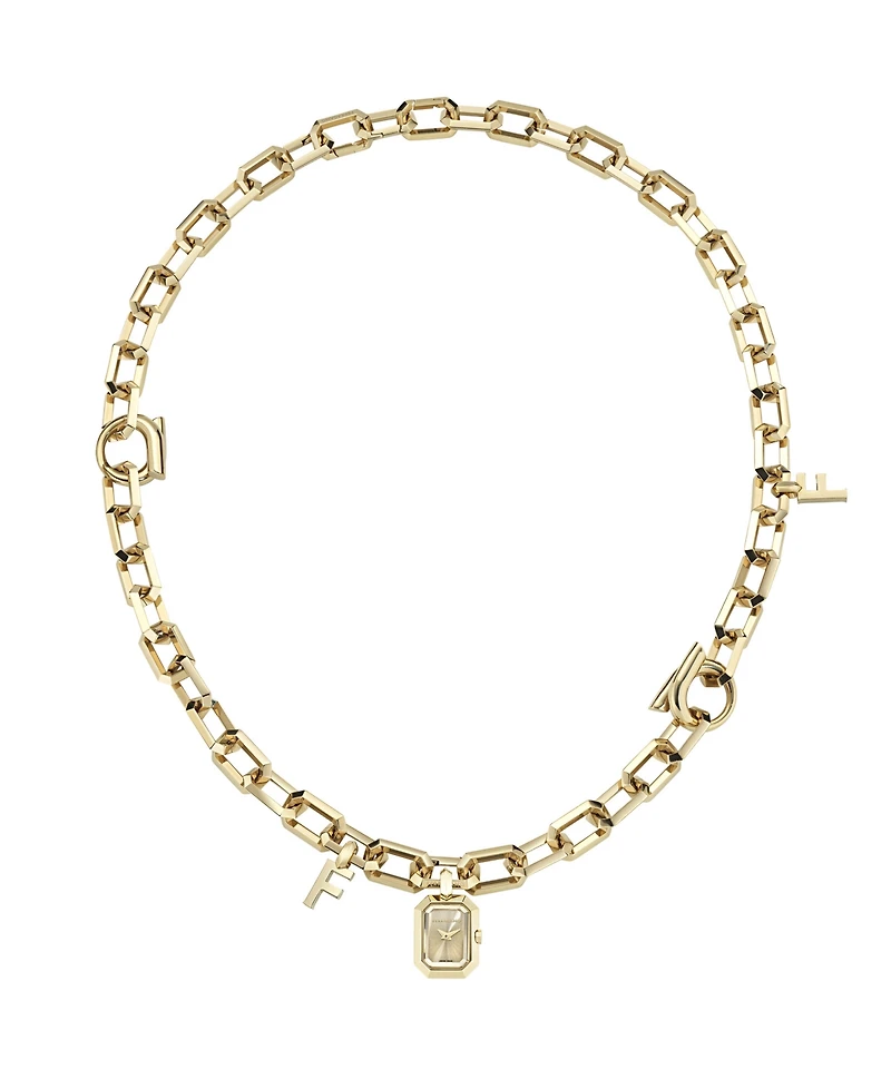 Ferragamo Men's Charm Necklace Ip Yellow Gold Stainless Steel Watch 16.6mm