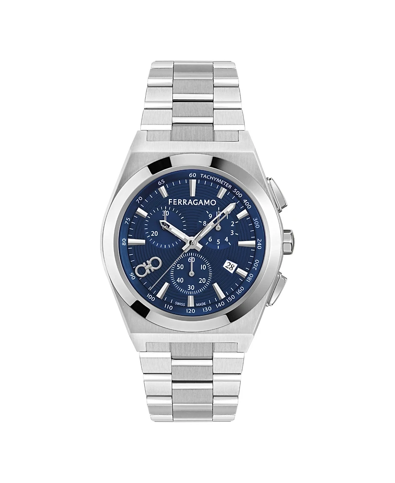 Ferragamo Men's Vega Upper East Chrono Silver Stainless Steel Bracelet Watch 42mm