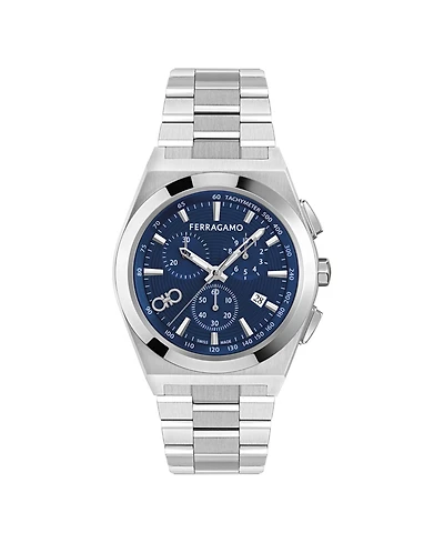 Ferragamo Men's Vega Upper East Chrono Silver Stainless Steel Bracelet Watch 42mm