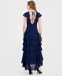Lulus Women's Sai V-Neck Short-Sleeve Tiered Midi Dress