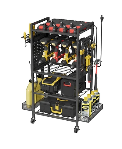Xdovet Power Tool Organizer Cart Charging Station Rolling Storage Drill Holder
