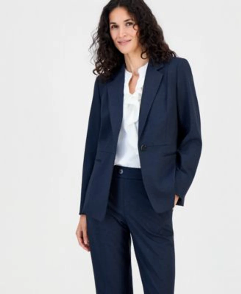 Kasper Womens Notch Collar Jacket Ruffled Sleeveless Blouse Pull On Straight Leg Pants