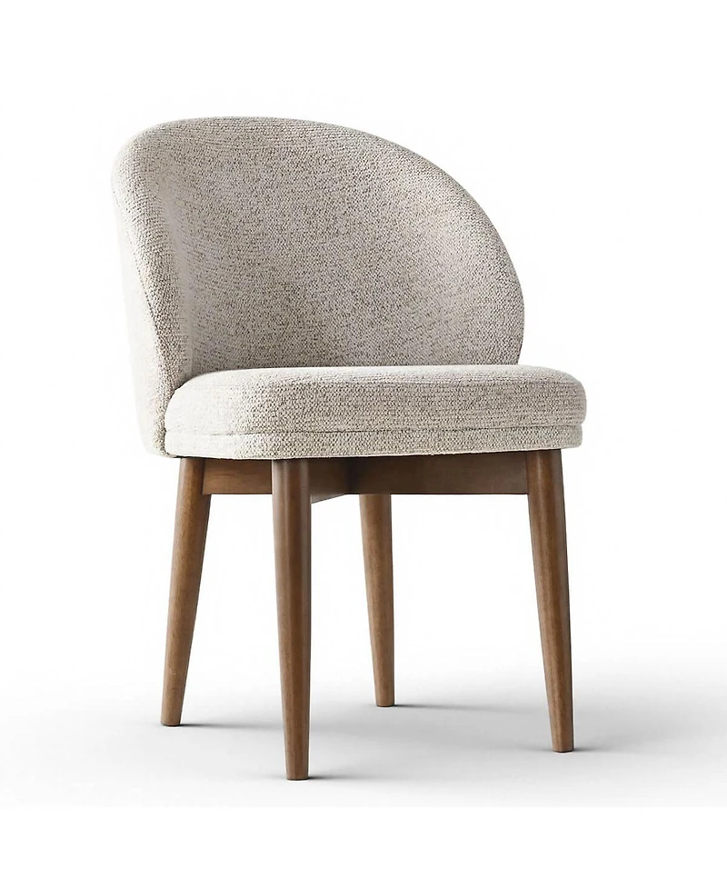 Maison Boucle Upholstered Barrel Dining Side Chairs with Walnut Wood Legs, Set of 2