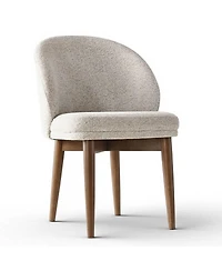 Maison Boucle Upholstered Barrel Dining Side Chairs with Walnut Wood Legs, Set of 2