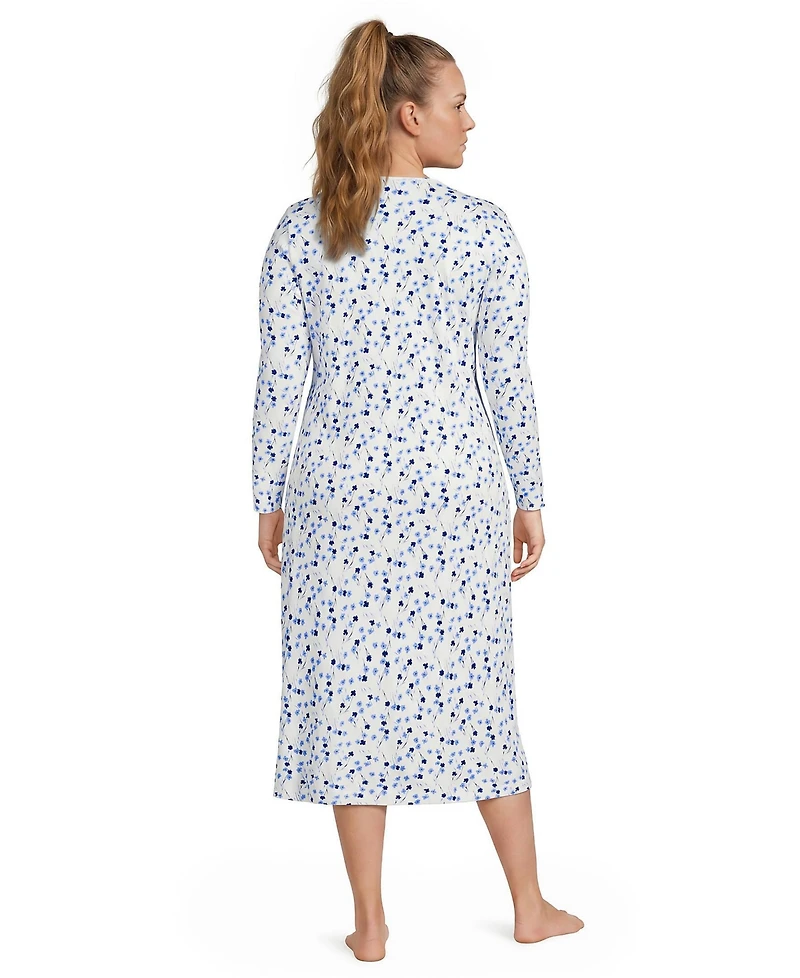 Lands' End Plus Cotton Long Sleeve Midcalf Nightgown