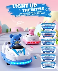 Sugift Rc Bumper Cars Toys 2 Pack Kids Led Battle Set with Pop Up Figures