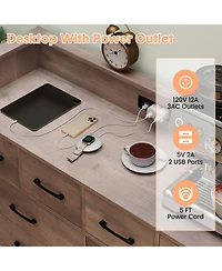 homfan 8-Drawer Dresser with Built-In Charging Station and Led Lights, Sturdy Engineered Wood Storage Organizer Metal Legs, Easy Assembly