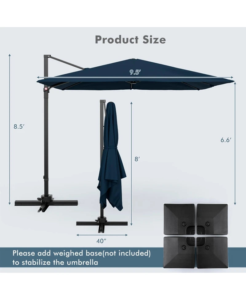 Clihome Square Patio Cantilever Umbrella with 360degree(s) Rotation
