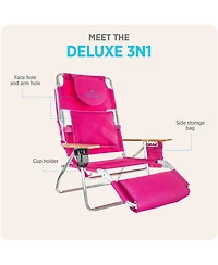 Ostrich The Deluxe 3N1 Lightweight Outdoor Beach Lounge Chair w/ Footrest, Pink