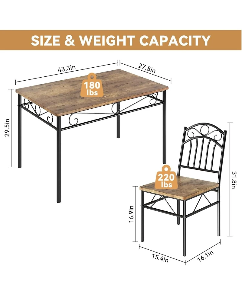 gaomon Dining Table Set for 4, Farmhouse Kitchen Table Chairs Rubber Wood Legs