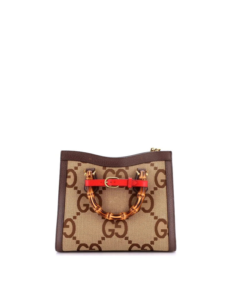 Pre-Owned Gucci Small Diana Nm Bamboo Handle Tote Jumbo Gg Canvas