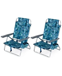 Sugift Set of 2 Portable Folding Beach Backpack Chairs with 5-Position Reclining Backrest