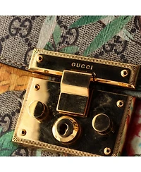 Pre-Owned Gucci Medium Padlock Saddle Shoulder Bag Tian Print Gg Coated Canvas