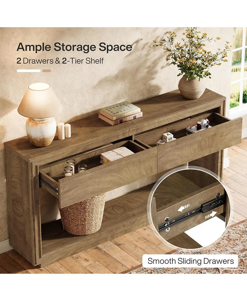 Tribesigns 63" Console Table with 2 Drawers, Farmhouse Entryway Table with Open Storage Shelf, Wooden Sofa Console Behind the Couch