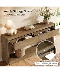 Tribesigns 63" Console Table with 2 Drawers, Farmhouse Entryway Table with Open Storage Shelf, Wooden Sofa Console Behind the Couch