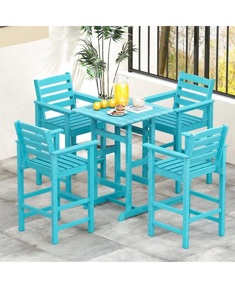Sugift Set of 2 Patio Hdpe Adirondack Bar Chairs with Wide Armrests and Footrest